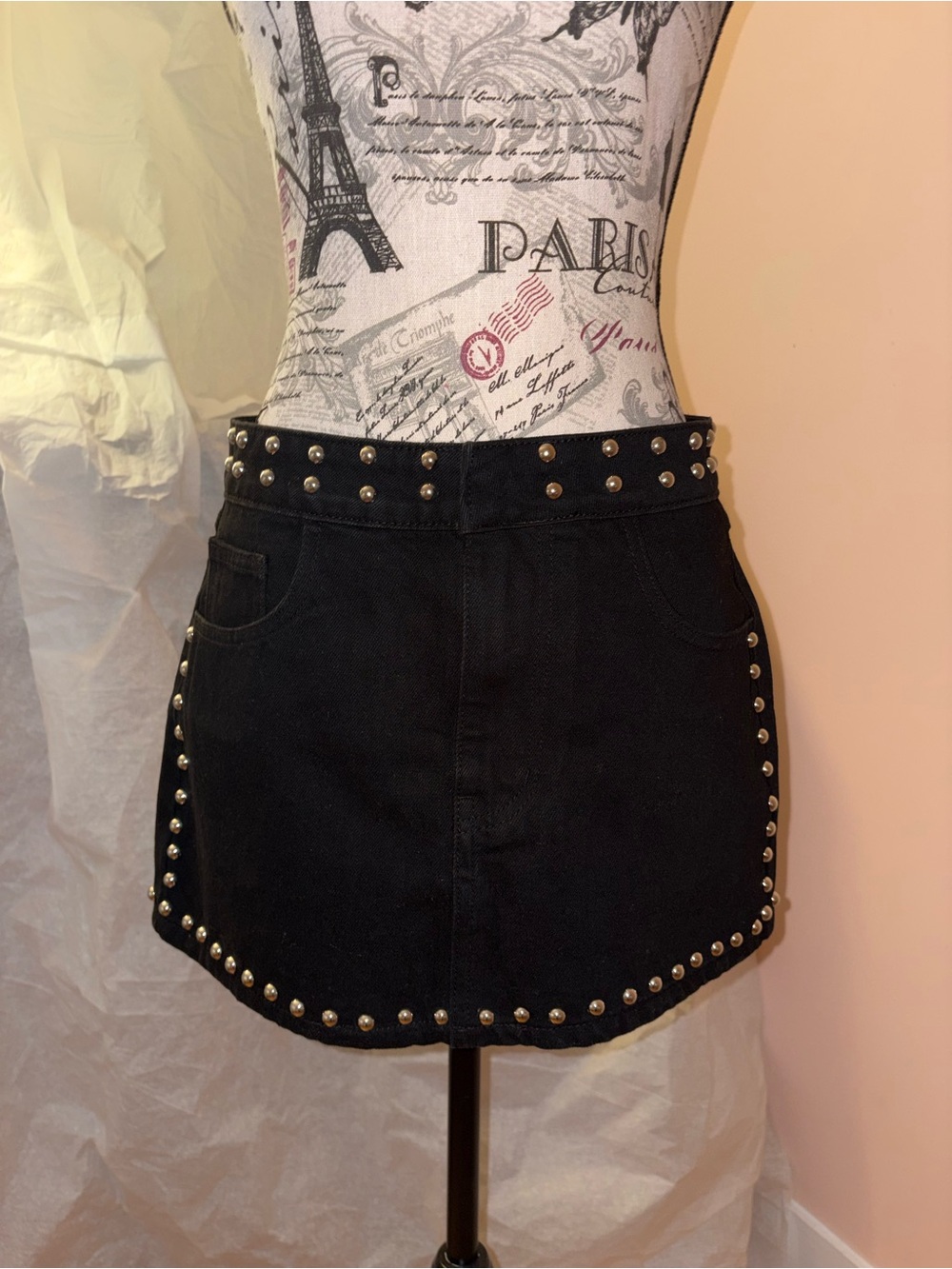 Missguided Black Studded Mini Skirt